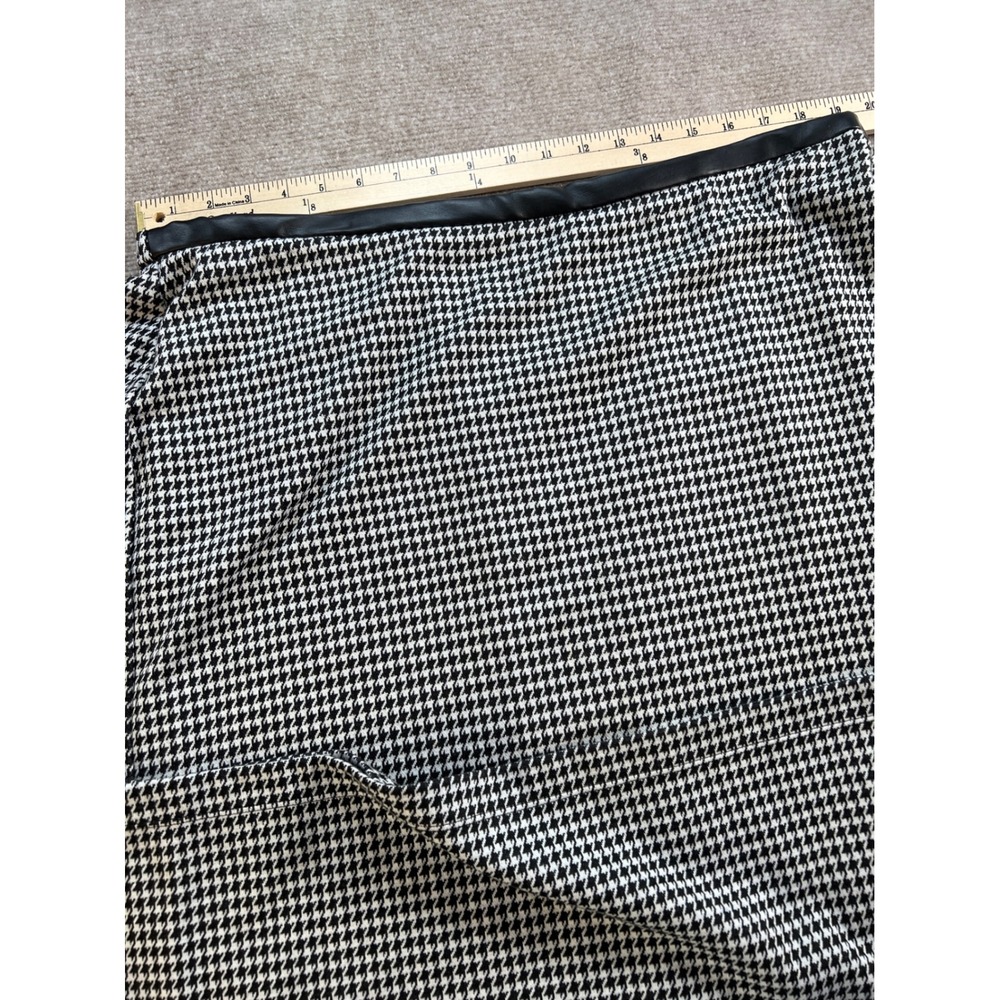 Avenue Womens Plus Size 18/20 Houndstooth Pencil Skirt Faux Leather Trim Black - Picture 7 of 7